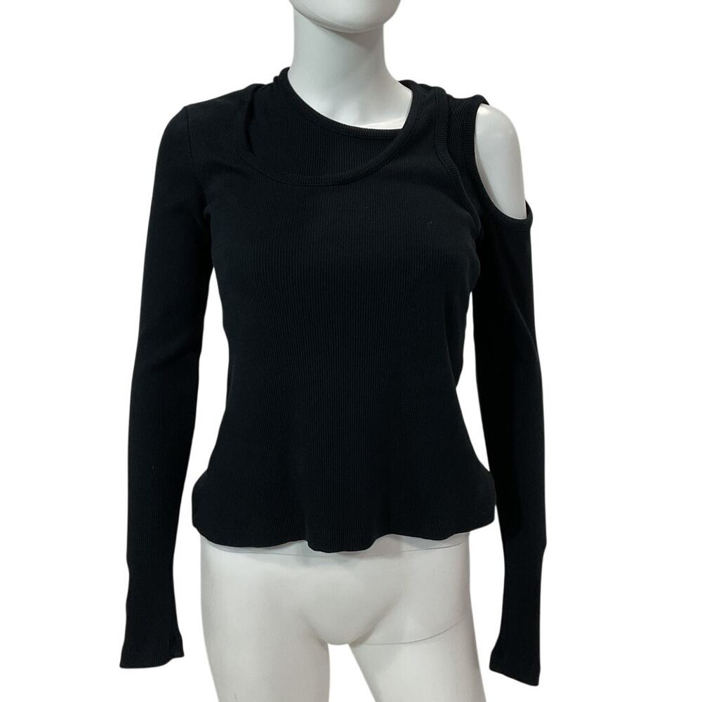 A.W.A.K.E. Mode Layered Black Cutout Ribbed Jersey Top Size Small - Picture 2 of 5